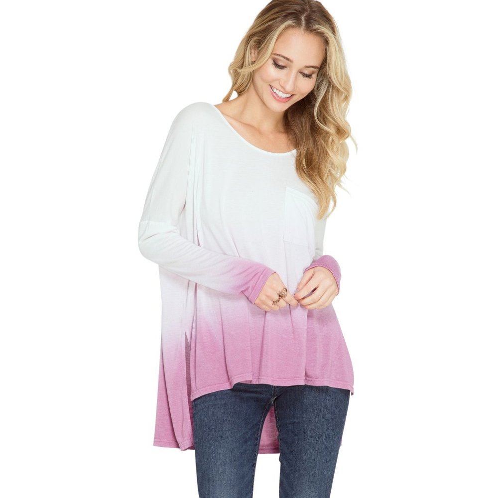 She & Sky Ombre Dip Dye Pocket Tunic Top, Mauve - Picture 1 of 2